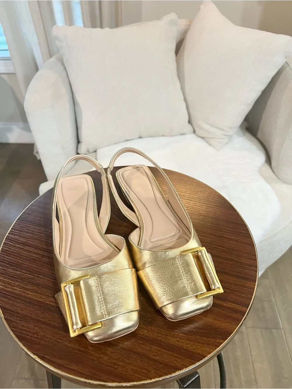 SARTO by Franco Sarto metallic gold slingback flats with a square toe - Size 9